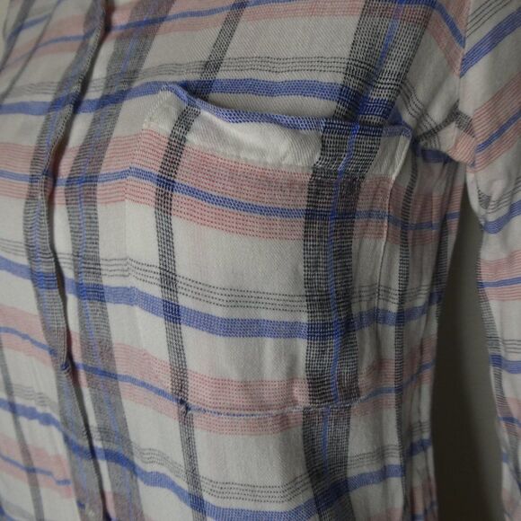Soft Joie Annabella Button Down Plaid Shirt Top Blouse Long Tab Sleeve XS - Picture 5 of 11